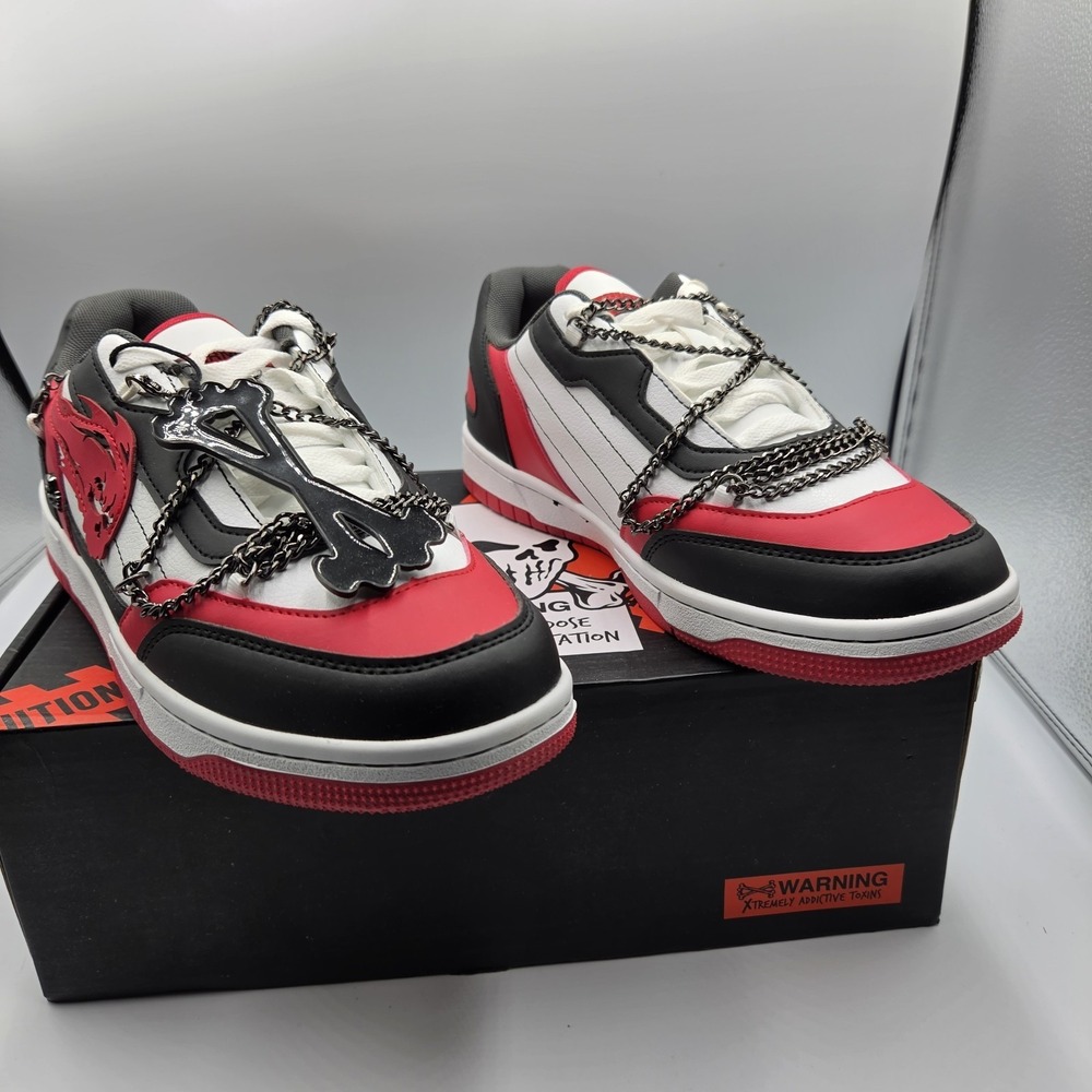Brand X Tombstone Joker Sneakers Men's Size 10.5 Red Black White Chain Skull NWB